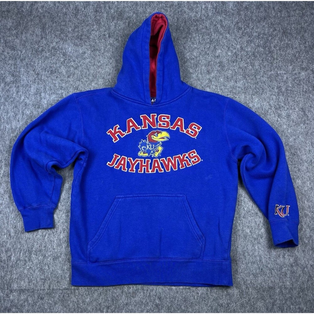 Vtg Kansas Jayhawks Boy's Hoodie Sweatshirt Fleece Spellout Y2K Youth Size M